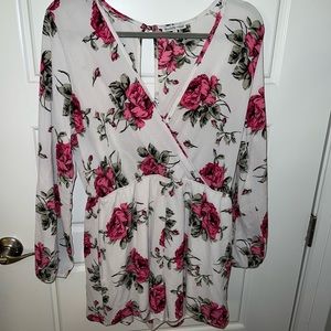 Long sleeve floral print romper